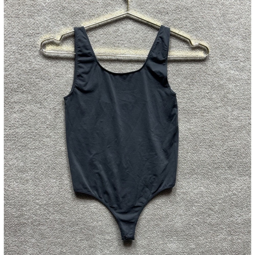 Skims Bodysuit Women Small Faded Black Charcoal Tank Top Thong Slim Fit‎ EUC
